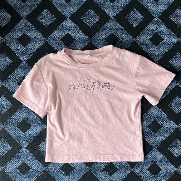 Other - Girls' Light Pink Cat Graphic Short Sleeve Tee